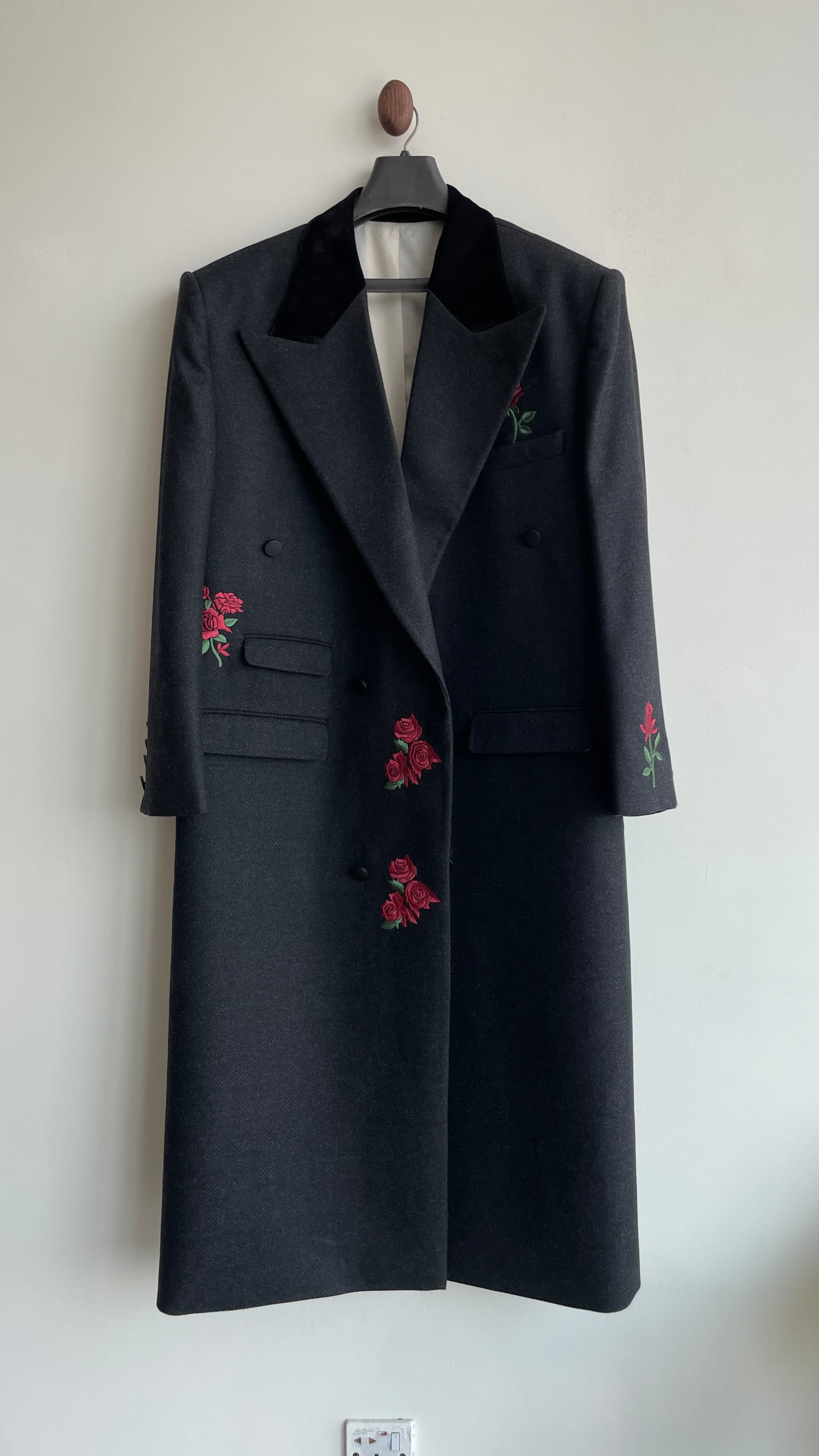 Charcoal Rose Embroidered Overcoat