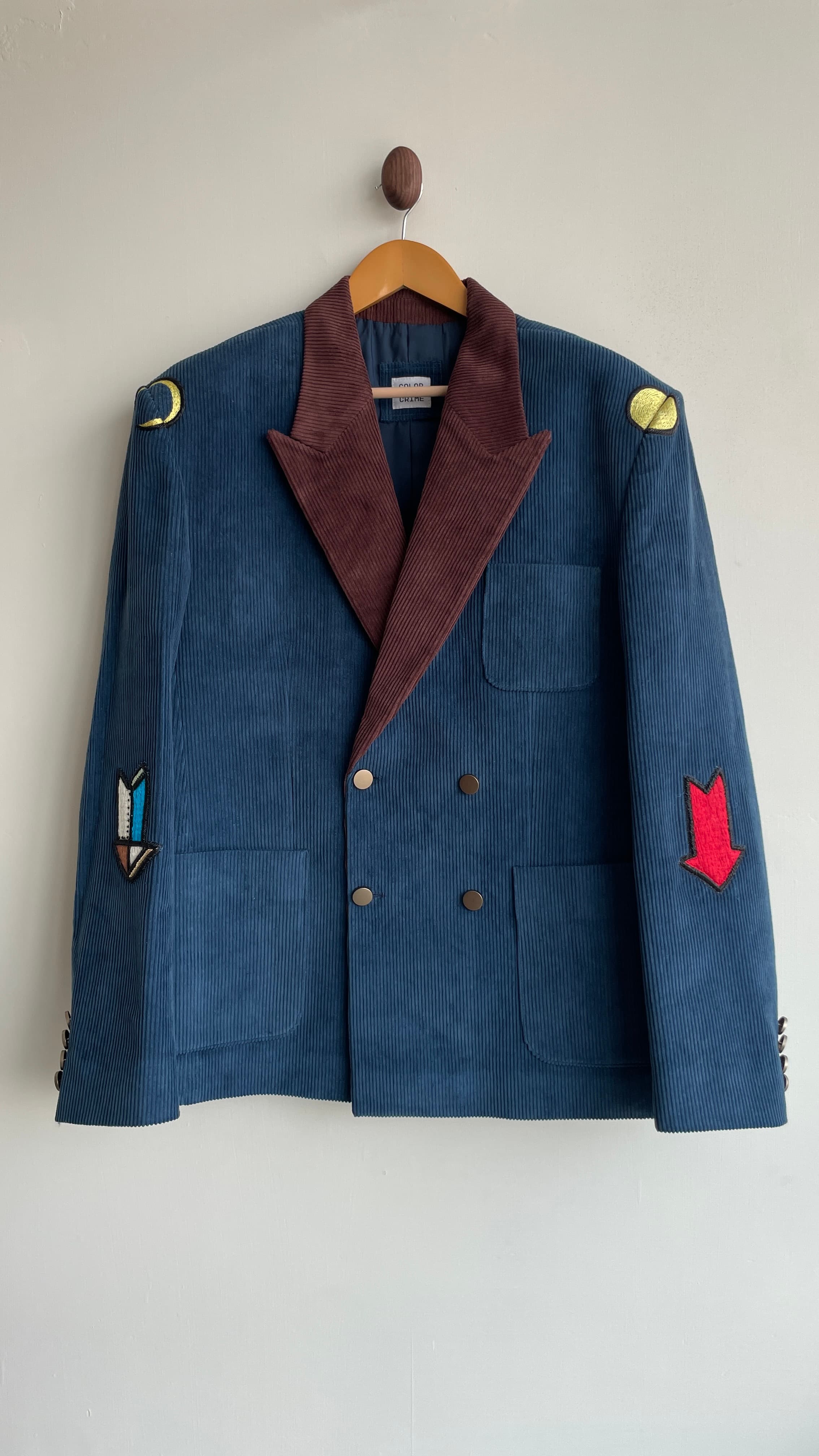 Navy Corduroy Patchwork Blazer