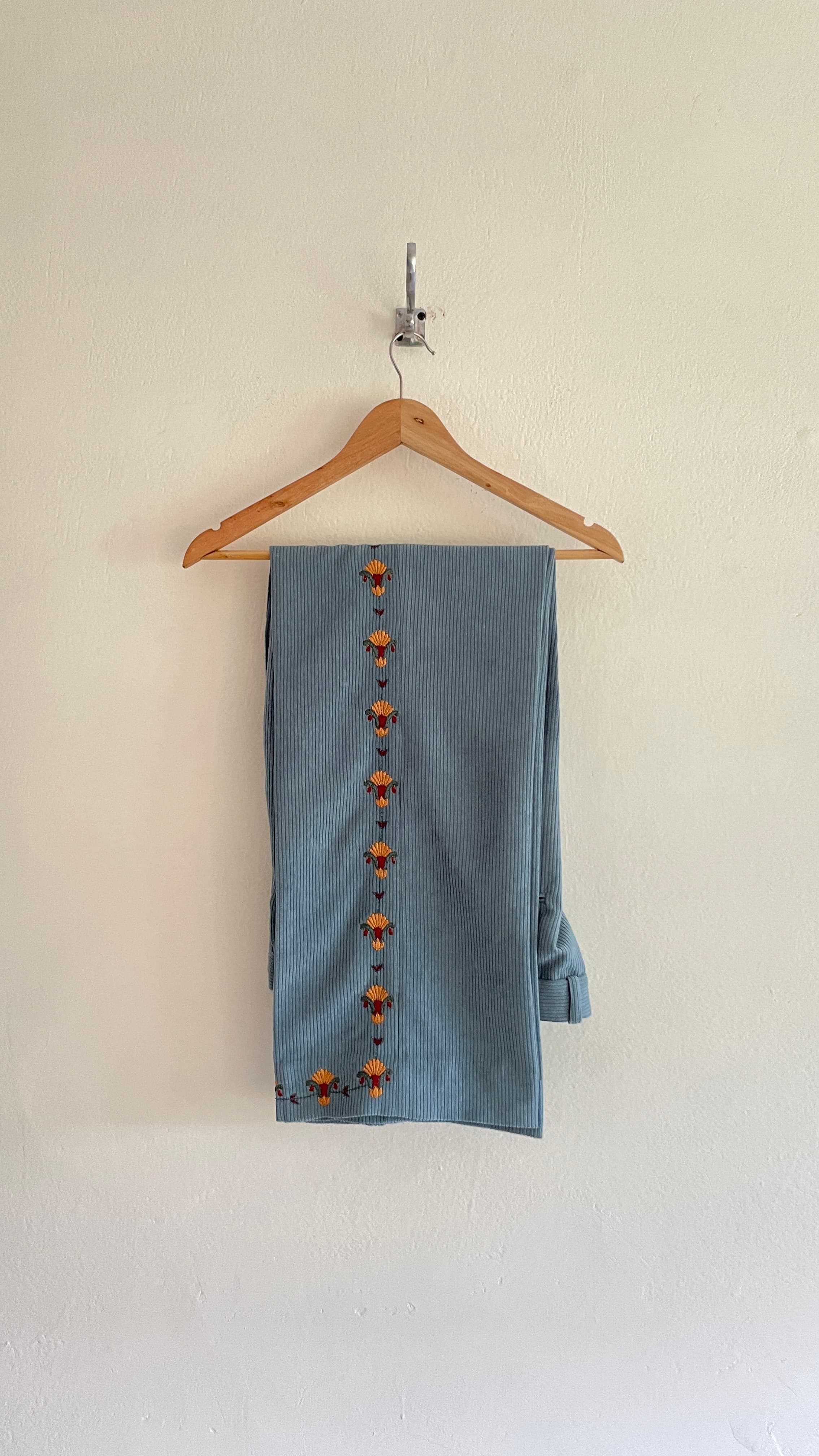 Teal Corduroy Embroidered Trousers