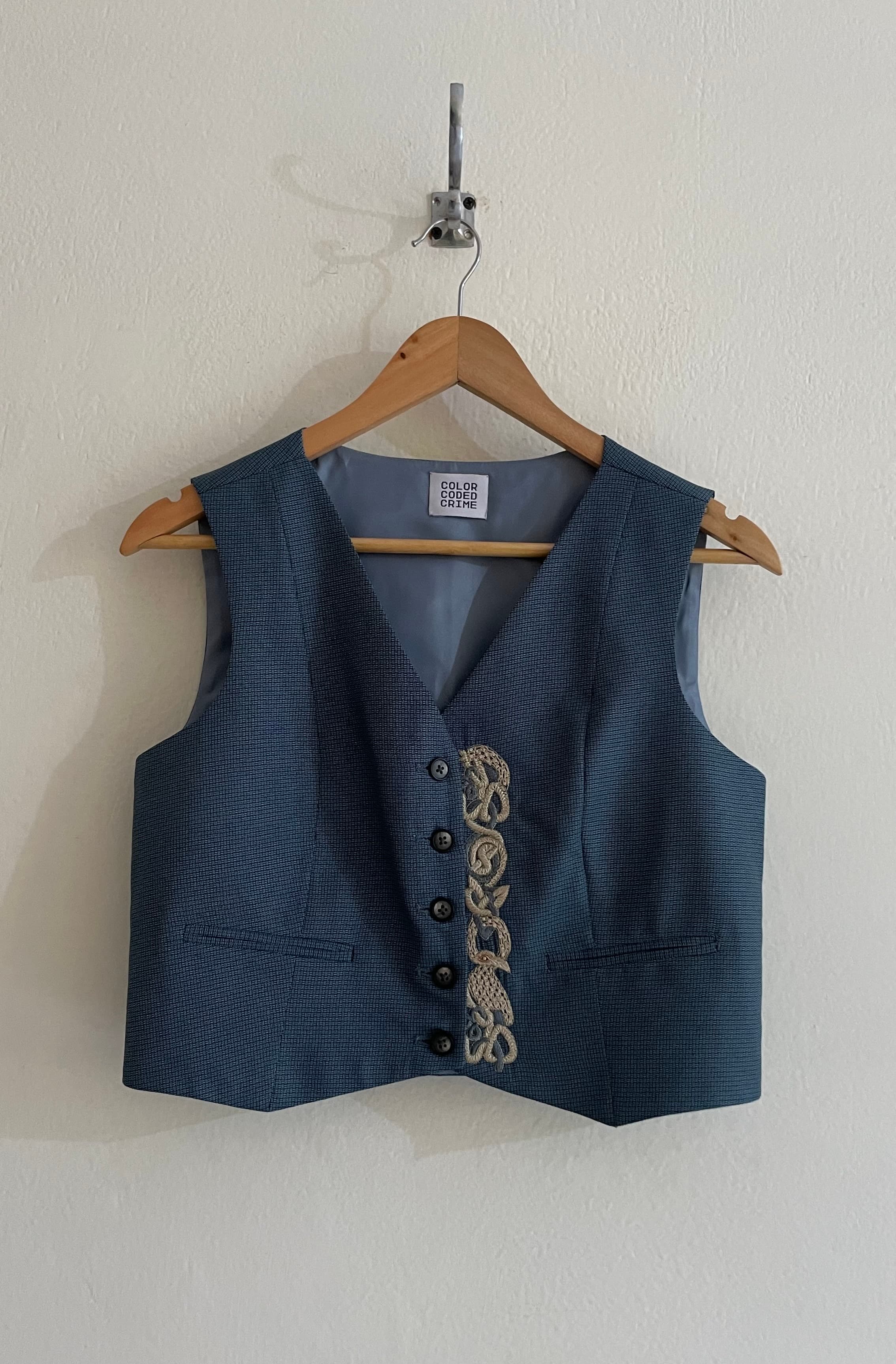 Steel Blue Embroidered Vest