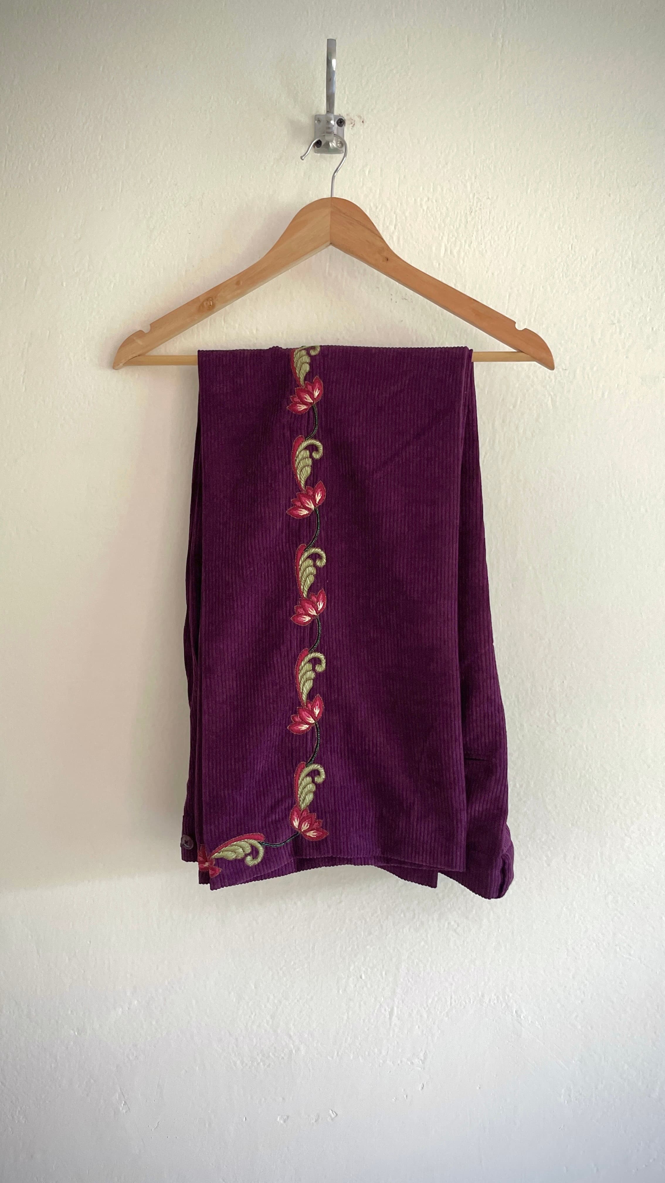 Purple Velvet Embroidered Trousers