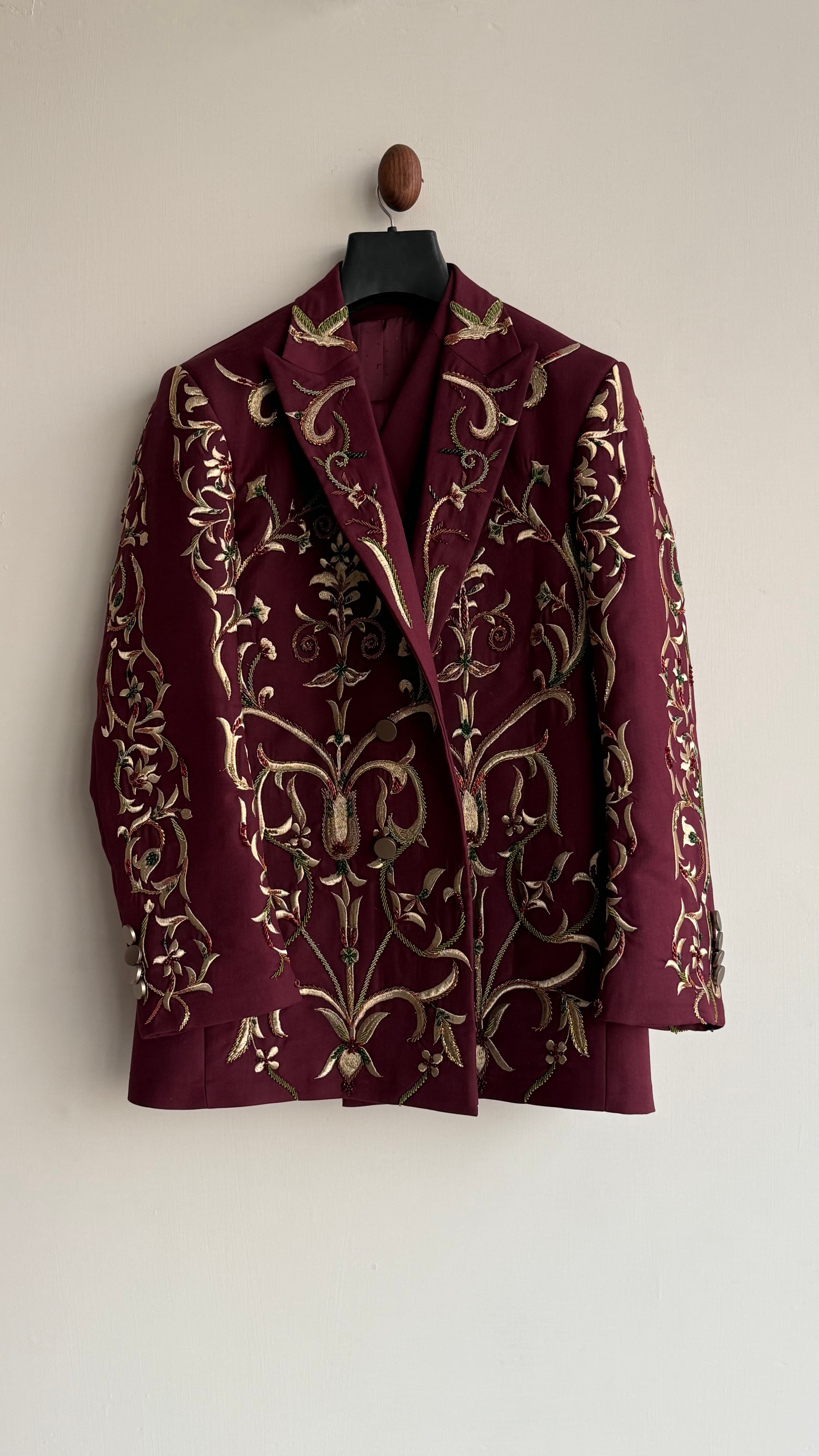 Burgundy Gold Embroidered Blazer