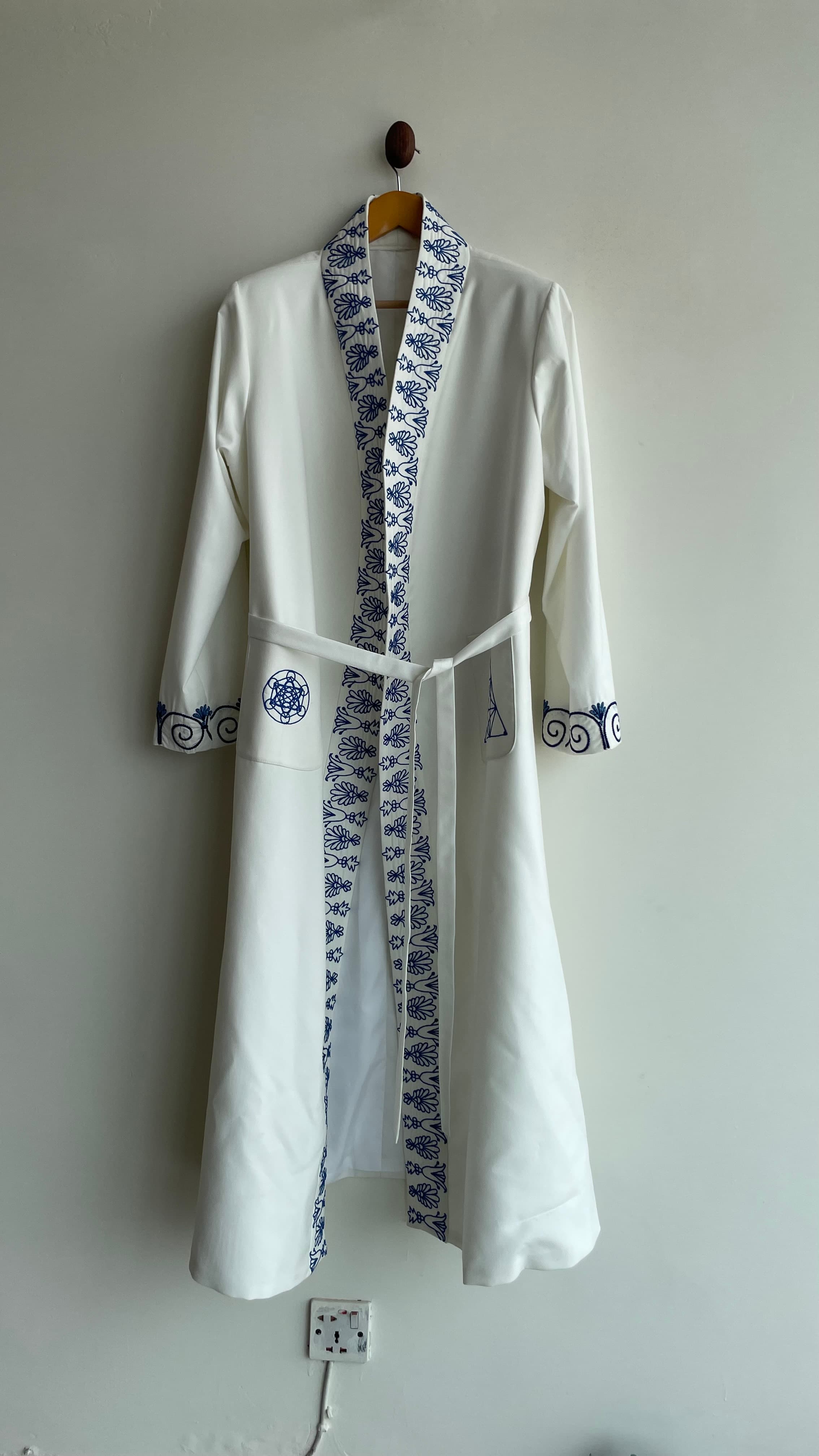 Ivory Blue-Embroidered Robe